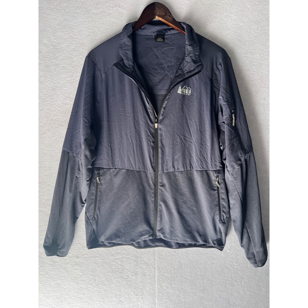 REI Co-op Mens Hybrid Fleece Windbreaker Jacket Gray Large Full Zip Hiking 415